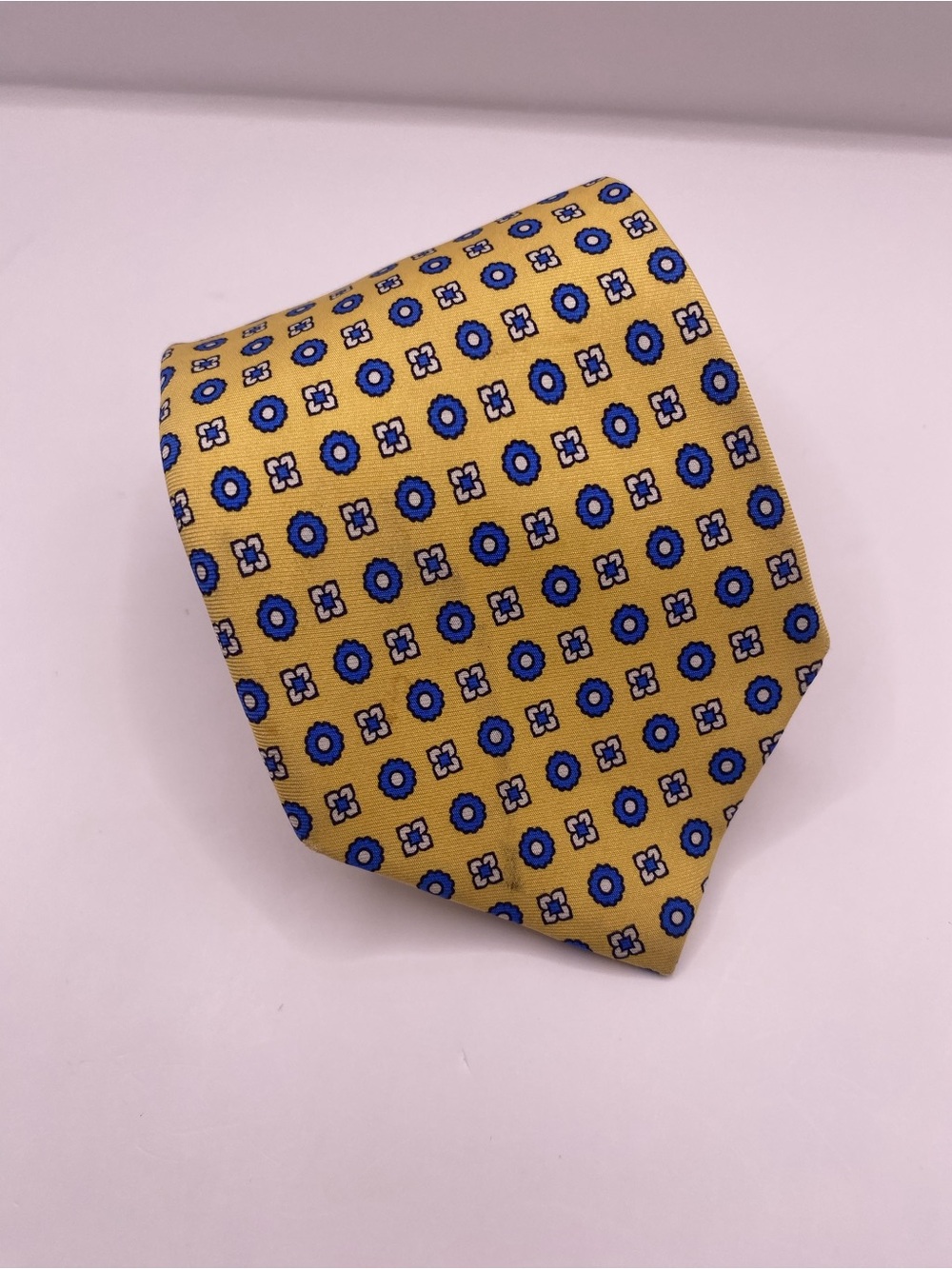 Polo by Ralph Lauren Yellow Silk Tie with Blue and White Medallions